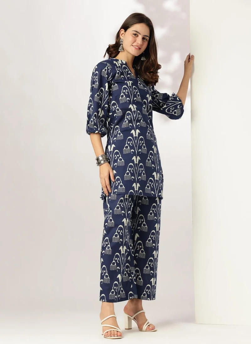 ZERESOUQ Navy Blue Cotton Ikkat Co-Ord Set